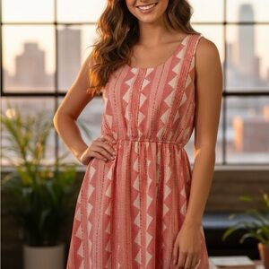 Summer Vacation Orange Geometric Pattern Dress Size S